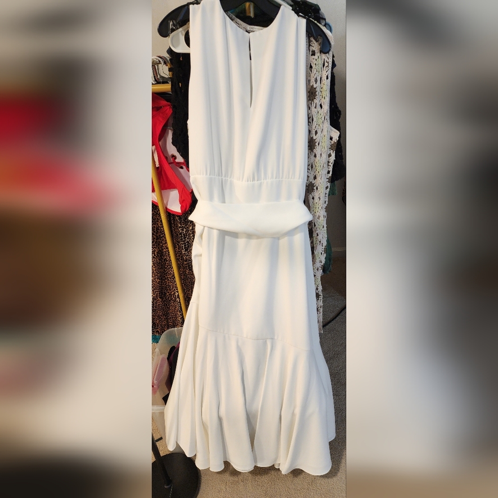Sachin & Babi White Belted Tulip Pleated Sleeveless Dress NWT Size 18W Wedding - Picture 5 of 6